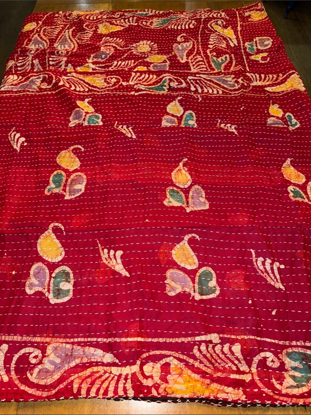 Two Sided Printed Kantha Bedspread Quilt - Unbranded